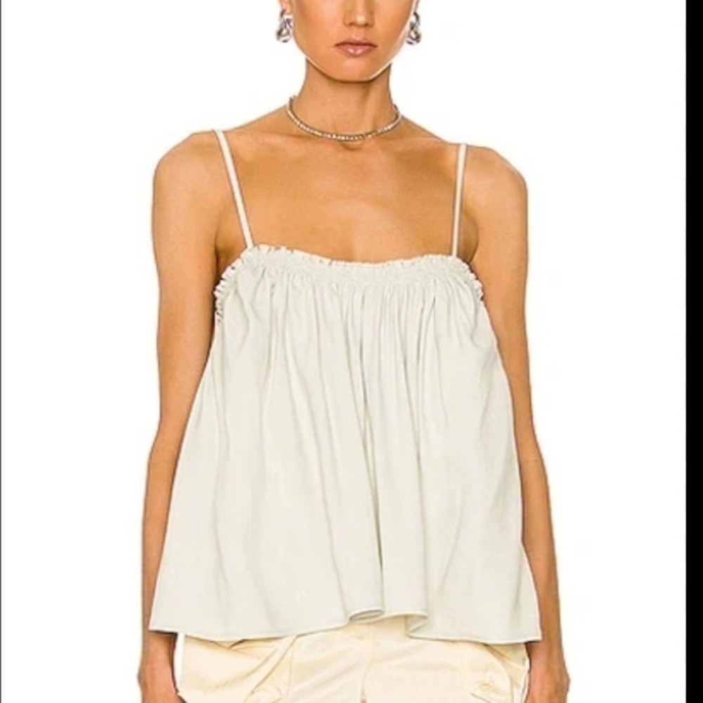 Aeron Cathleen Linen Blend Oversized Strappy Tank In Pistachio 34 4